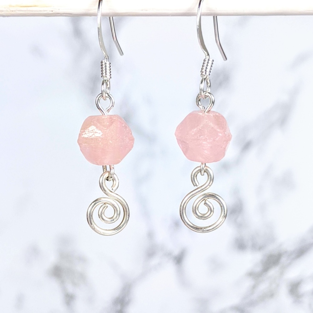 Pink Quartz Earrings in silver artisan made NWT